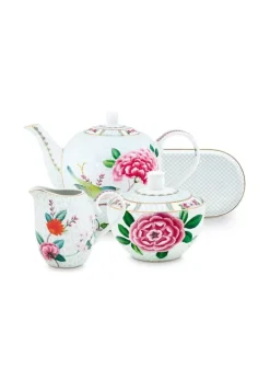 Blushing Birds Thee Set/4 Wit