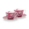 Flower Festival Set/2 Cappuccino Kop & Schotel Donkerroze