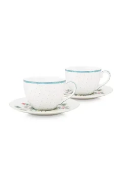 Jolie Set/2 Cappuccino Kop & Schotel Dots Gold