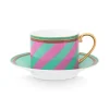 Pip Chique Stripes Cappuccino Kop & Schotel Roze/Groen