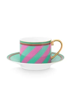 Pip Chique Stripes Cappuccino Kop & Schotel Roze/Groen