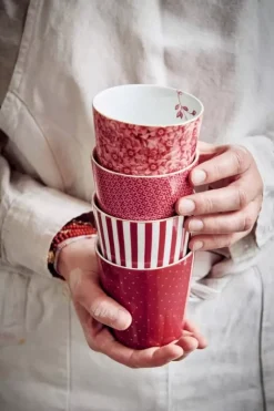 Royal Stripes Mok Bloemen Donkerroze